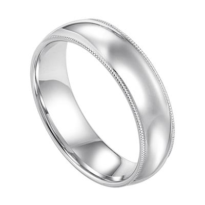 Low Dome Milgrain Comfort Fit Plain Wedding Band - 6mm