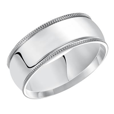 Low Dome Milgrain Comfort Fit Plain Wedding Band - 8mm