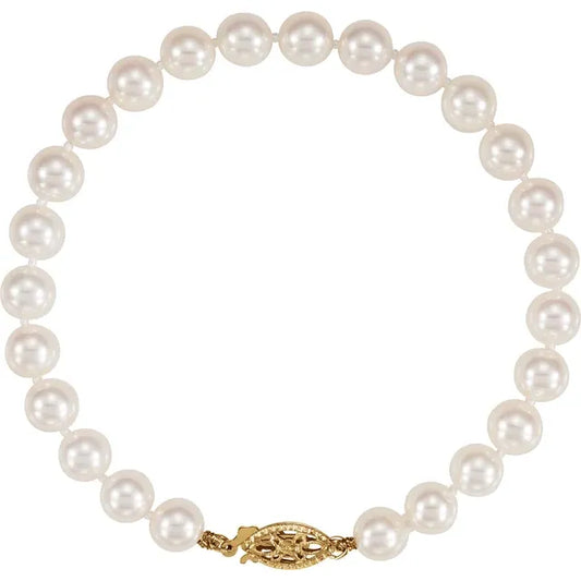 White Akoya Pearl Bracelet with Yellow Gold Clasp