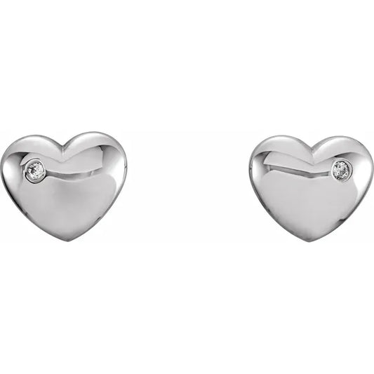 DIAMOND PUFFED HEART EARRING - SILVER