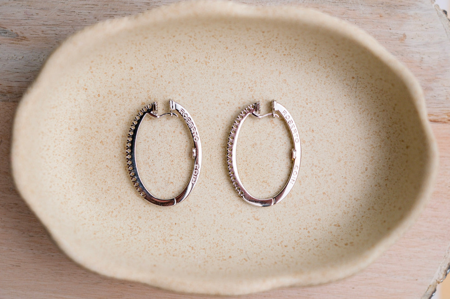 Roberto Coin Diamond Oval Hoop Earrings -  Estate