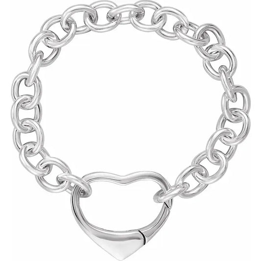 Heart Clasp Bold Link Sterling Silver Charm Bracelet