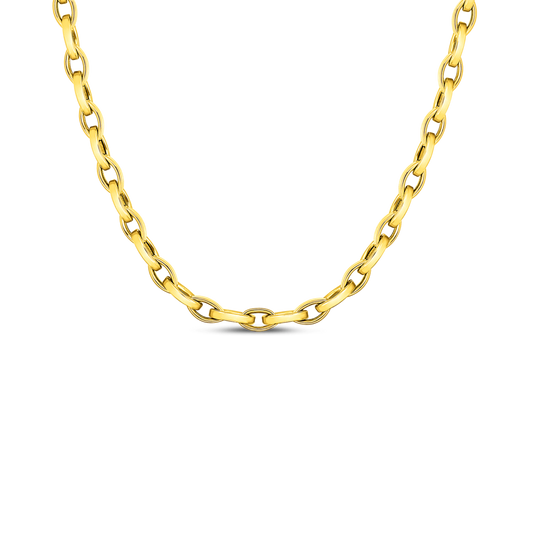 18K YELLOW GOLD DESIGNER GOLD ALMOND LINK NECKLACE