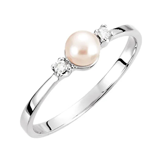 Pearl & Diamond Three-Stone Ring