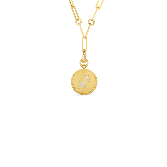 18K YELLOW GOLD VENETIAN PRINCESS DIAMOND SAGITTARIUS ZODIAC MEDALLION NECKLACE