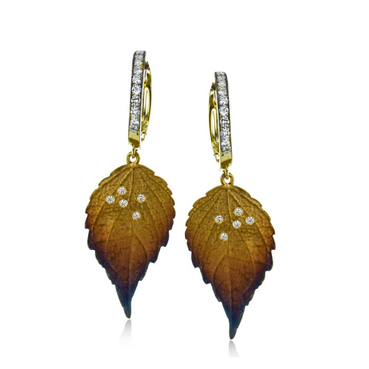 Fallen Leaves Earrings in 18k Gold with Diamonds