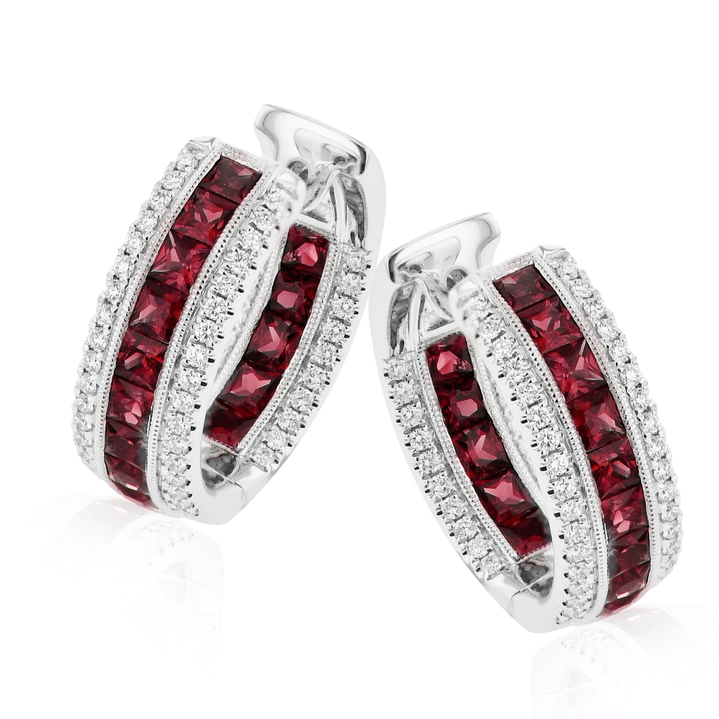 Diamond and Ruby Earrings in 18k White Gold