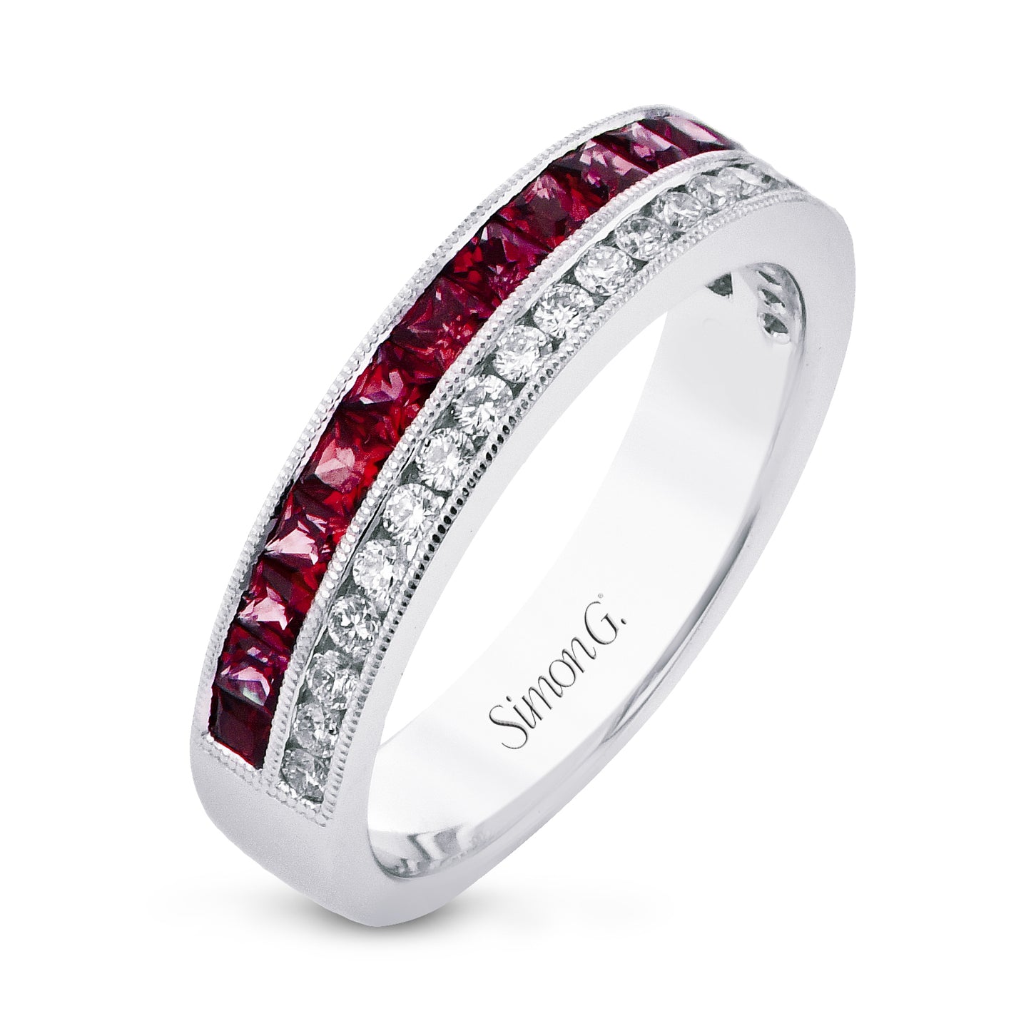 Double Row 18k gold Diamond and Ruby ring
