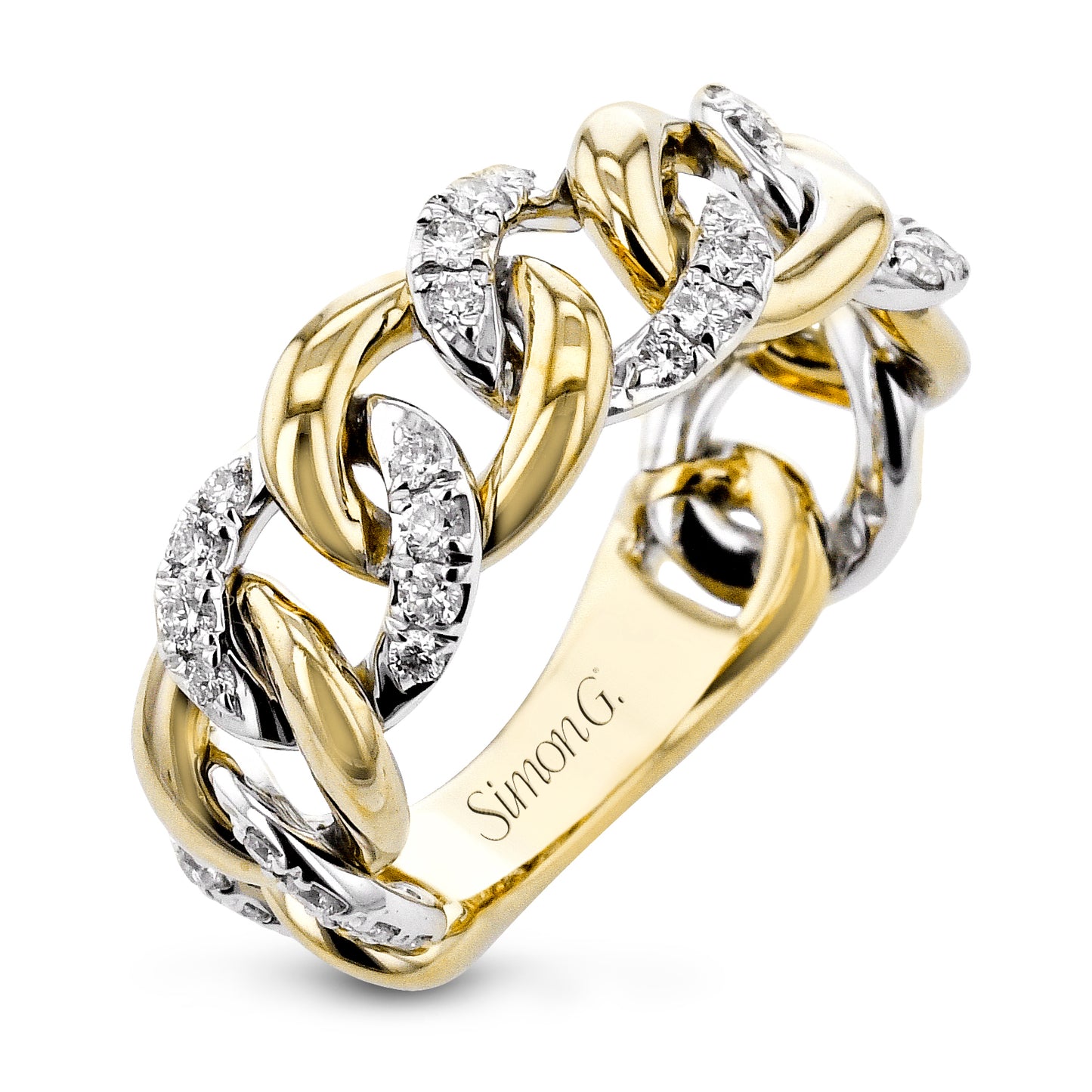 Link Right Hand Ring in 18k Gold with diamonds