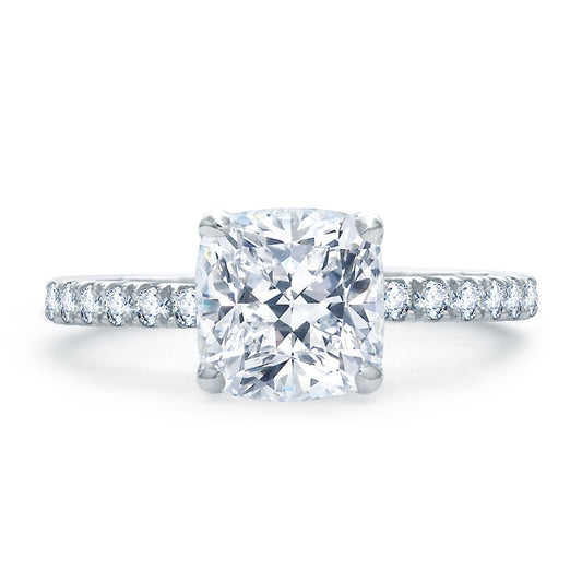 Cushion Cut Ultra Thin Diamond Band Engagement Ring -Platinum