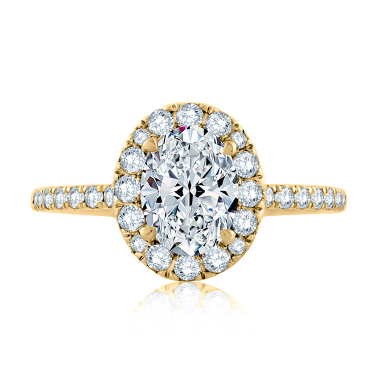 Thin Diamond Band Oval Halo with Diamond Collar