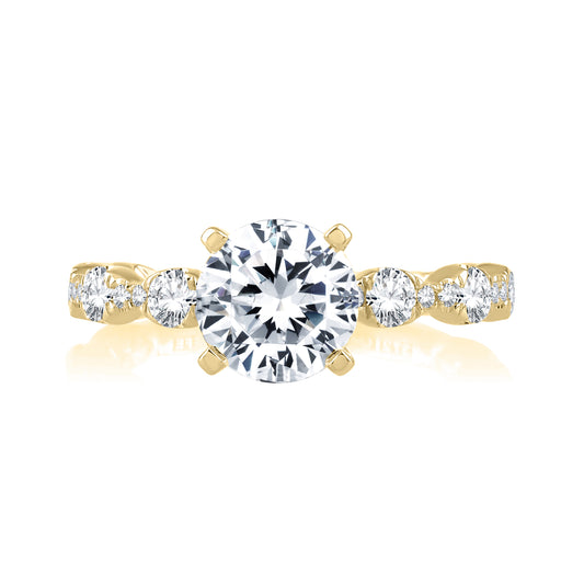 Round Cut Scalloped Alternating Diamond Engagement Ring