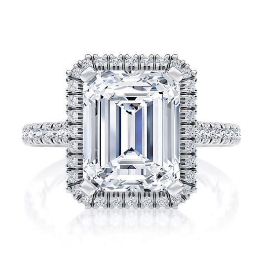 Delicate Emerald Cut Diamond Halo Engagement Ring