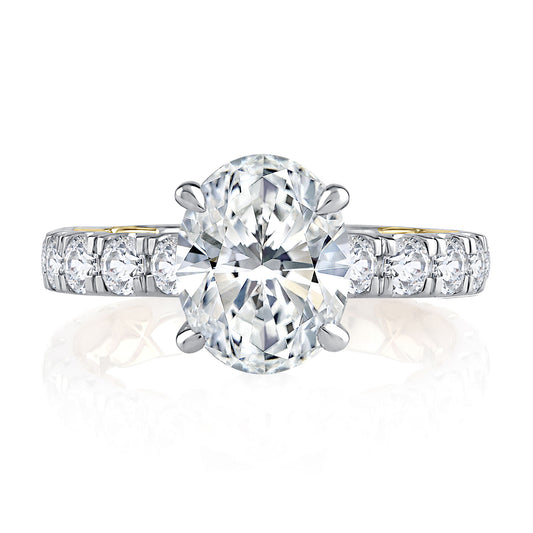 Large Diamond Band Engagement Ring with Oval Center