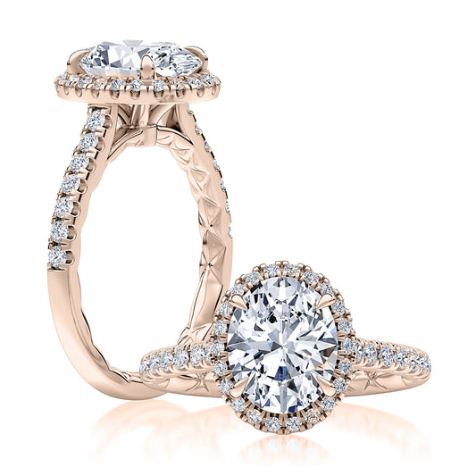 Classic Oval Halo with Thin Diamond Band