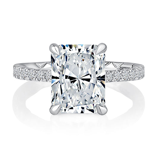 Radiant cut Engagement Ring with Hidden Halo - Platinum