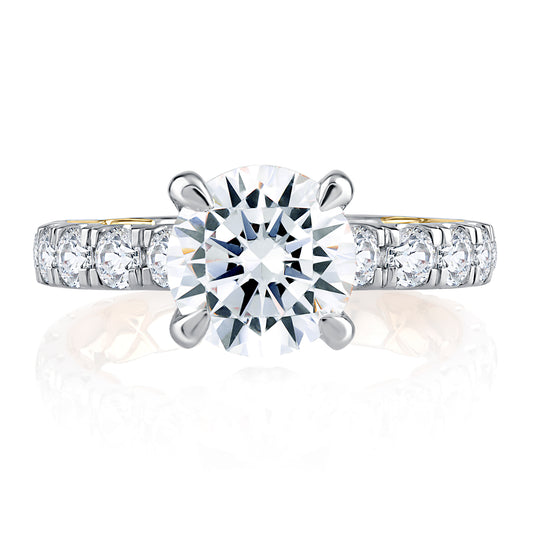 Large Diamond Band Engagement Ring with Round Center