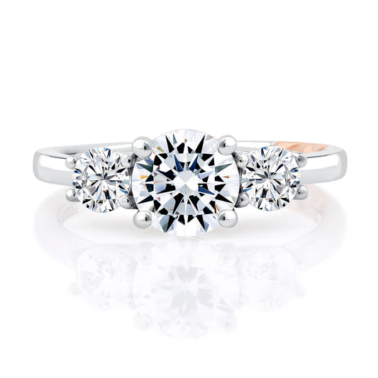 Classic Round Three stone Diamond Engagement Ring - Platinum