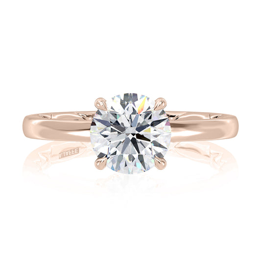 Modern Round Solitaire with Hidden Halo & Quilted Band