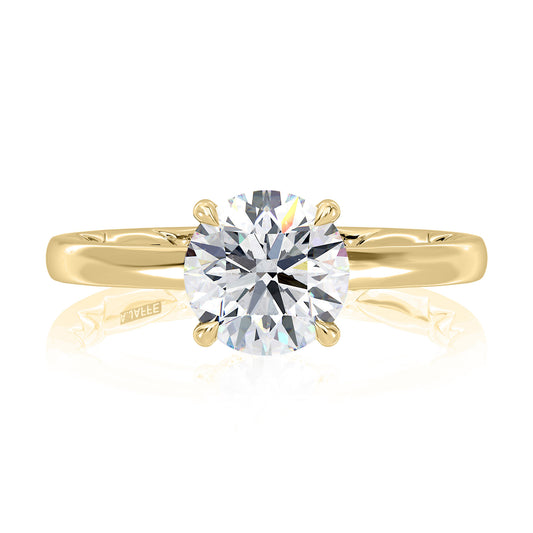 Modern Round Solitaire with Hidden Halo & Quilted Band