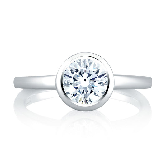 Round Bezel Set Solitaire with Diamond Gallery - Platinum