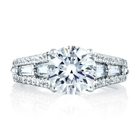 Round Diamond Wide Band Ring with Baguette Center Channel