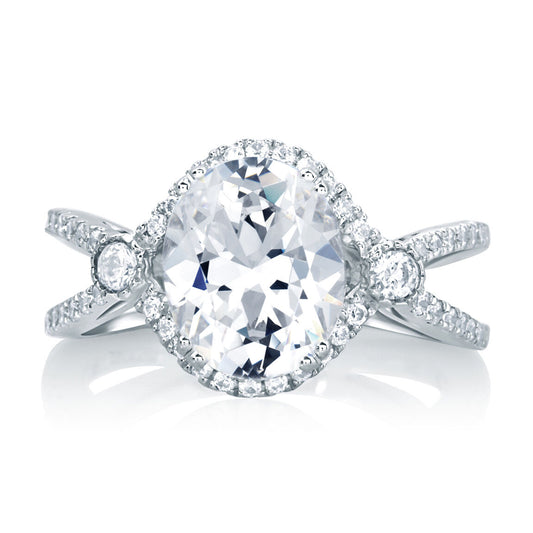 Wide Split Band Diamond Engagement Ring with Oval Center - Platinum