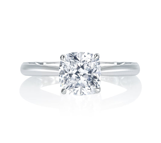 Cushion Cut Platinum Solitaire with Hidden Halo