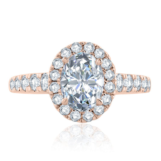 Oval Cut Halo Engagement ring with Diamond Shoulders