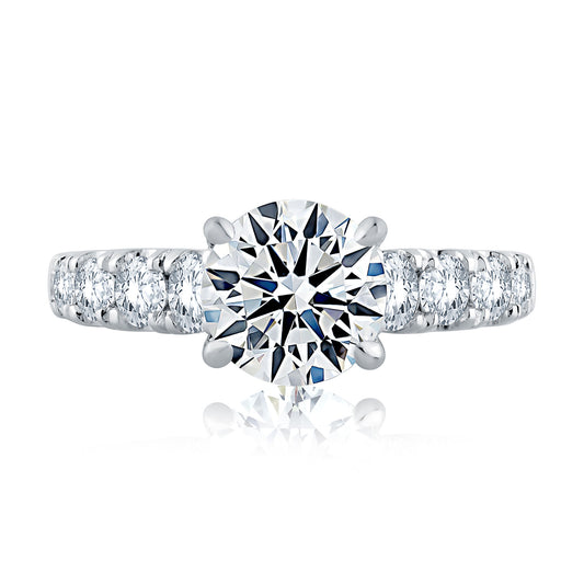 Medium Diamond Band Engagement with Round Center - Platinum