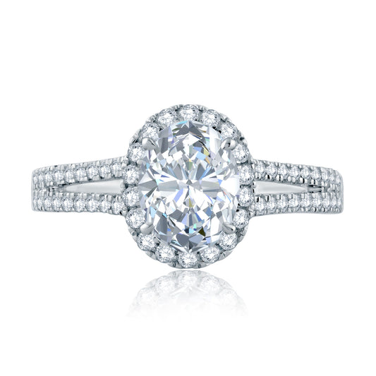 Split Diamond Band Engagement Ring with Oval Center