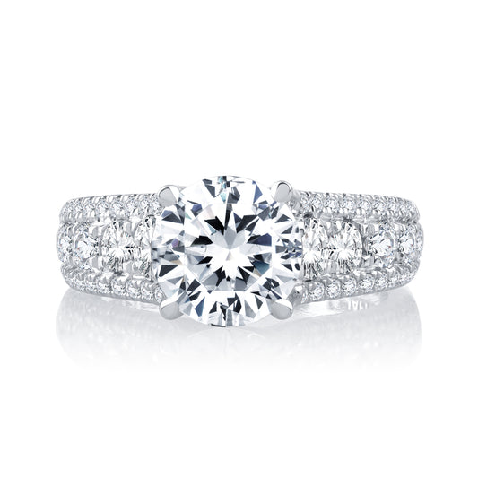 Triple Row Diamond Engagement Ring - Platinum