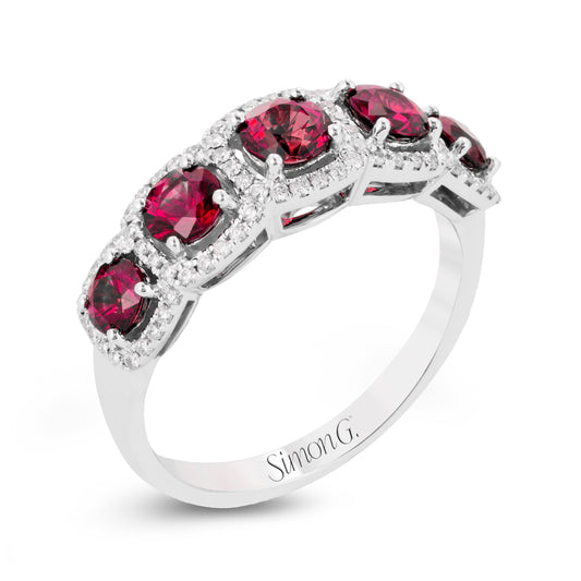 Ruby Halo Five Stone Anniversary Ring