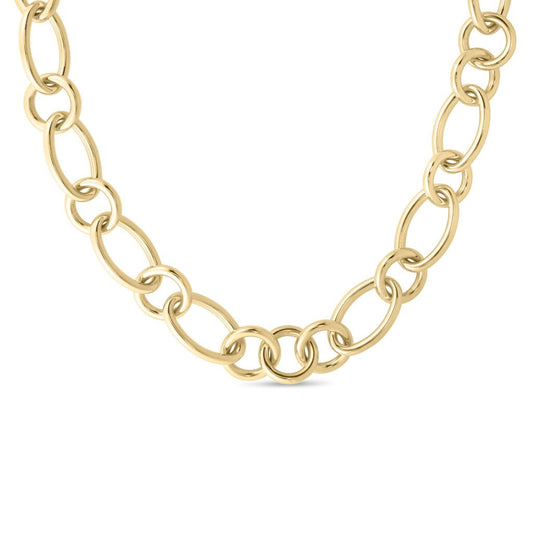 18K YELLOW GOLD ALTERNATING OVAL AND ROUND LINK NECKLACE