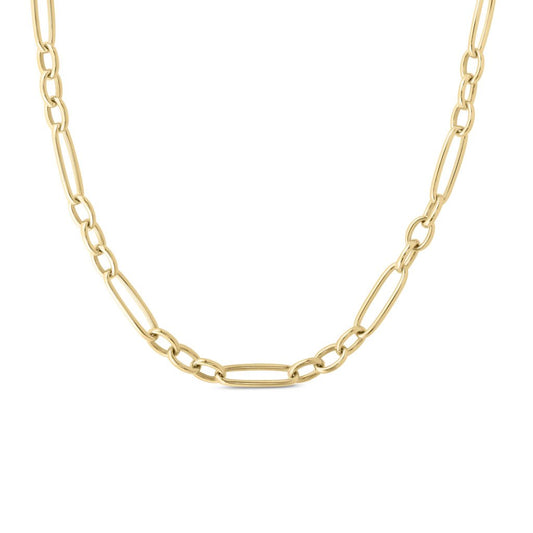 18K YELLOW GOLD ALTERNATING LONG AND SHORT LINK CHAIN - 18"