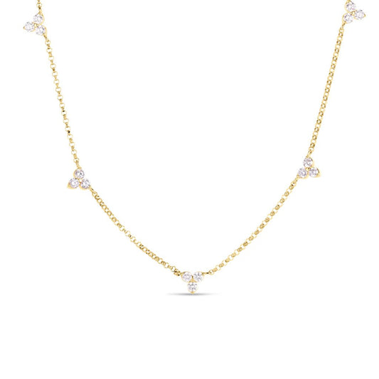 18K YELLOW GOLD DIAMOND BY THE INCH 5 STATION FLOWER NECKLACE