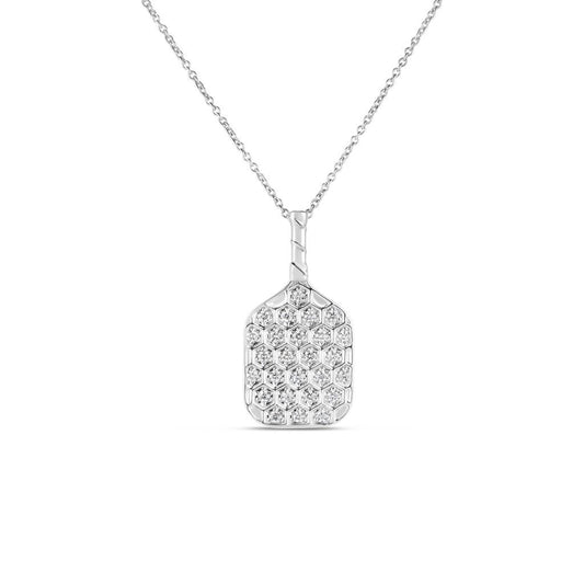 18K WHITE GOLD TINY TREASURES DIAMOND PICKLE BALL RACKET NECKLACE