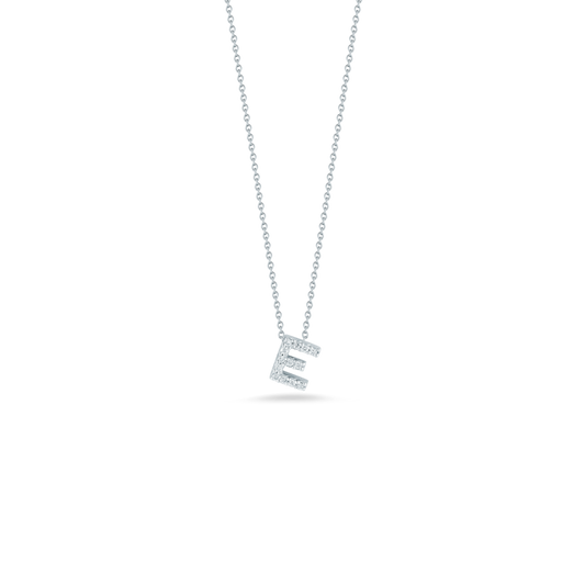 18K WHITE GOLD TINY TREASURES DIAMOND LOVE LETTER “E” NECKLACE