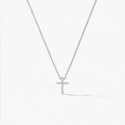 SMALL SIGNATURE CROSS PENDANT - WHITE GOLD - .33ct