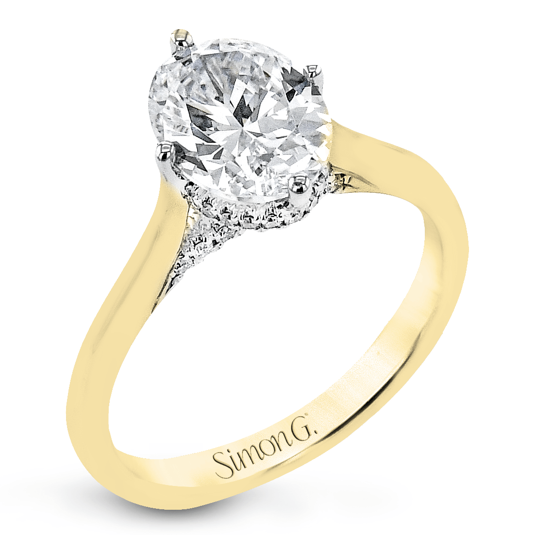 Oval - Cut Hidden Halo Engagement Ring In 18k Gold With Diamonds - Simon G. Jewelry