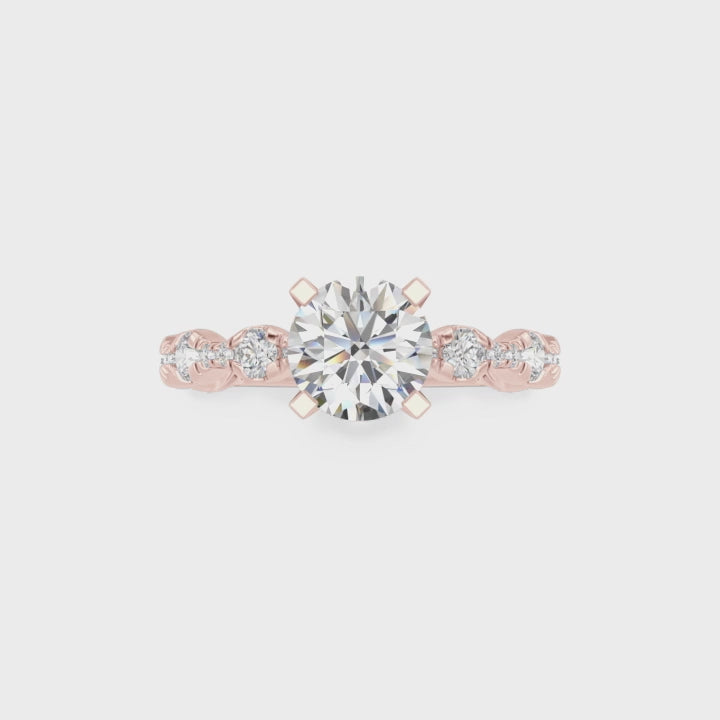 Round Cut Scalloped Alternating Diamond Engagement Ring