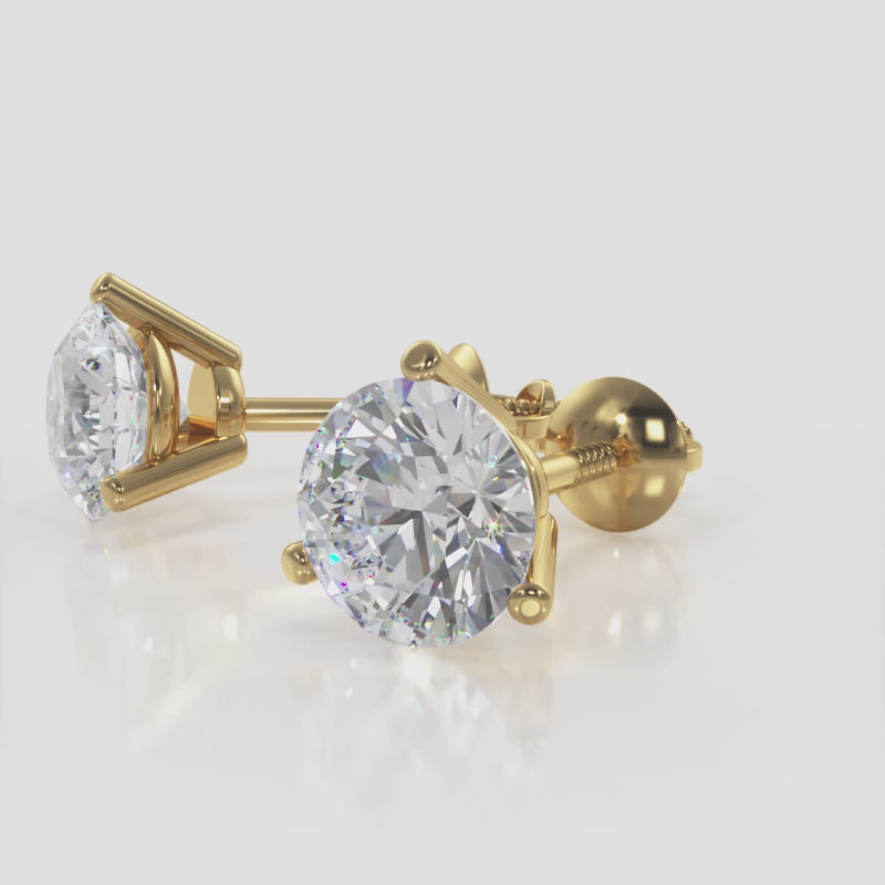 CLASSIC THREE PRONG DIAMOND STUDS - LAB CREATED - SCREW BACKS