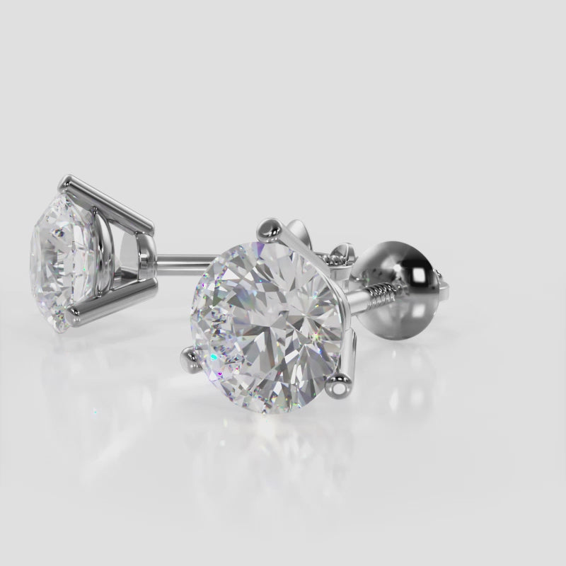 CLASSIC THREE PRONG DIAMOND STUDS - LAB CREATED - SCREW BACKS