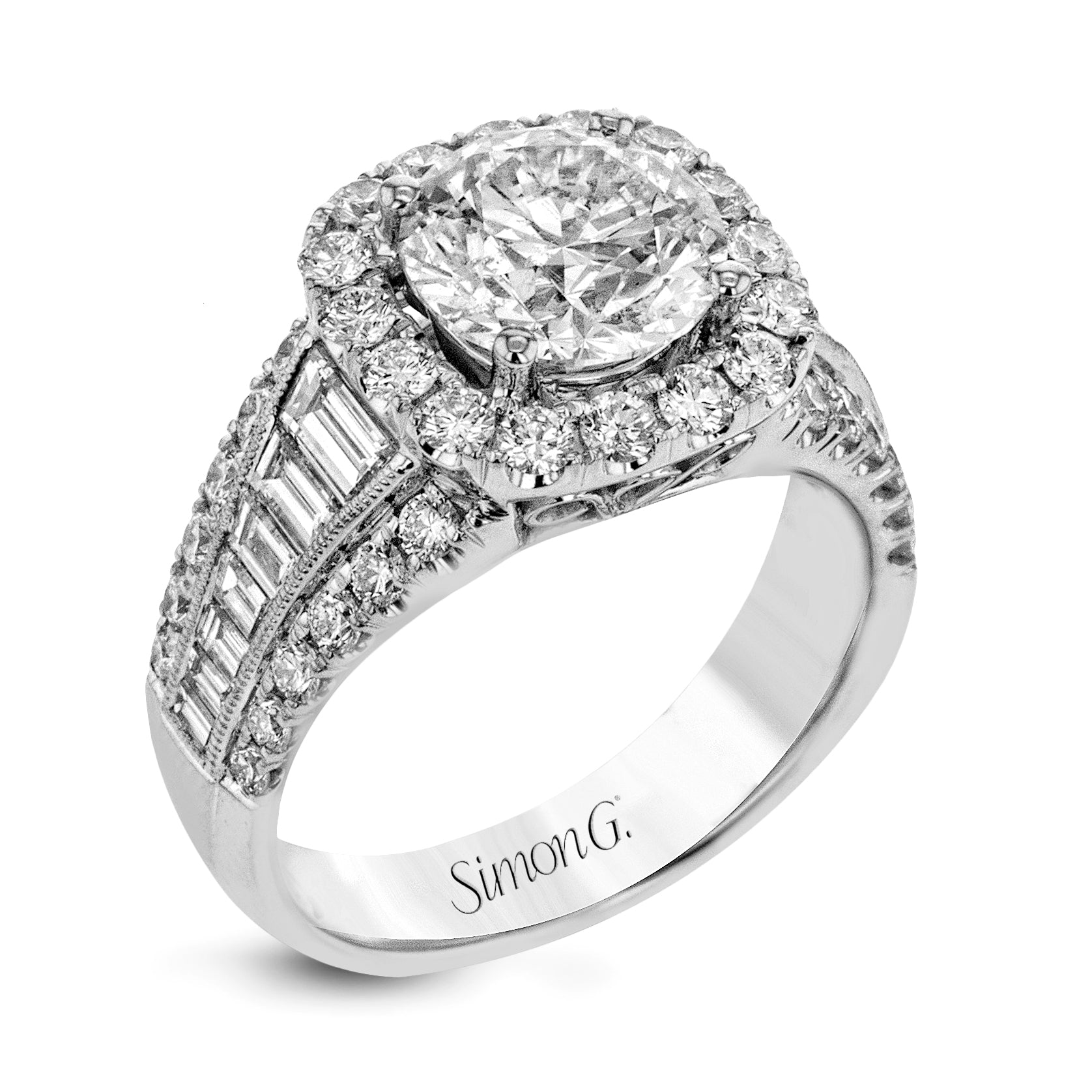 Round - Cut Halo Engagement Ring In 18k Gold With Diamonds - Simon G. Jewelry