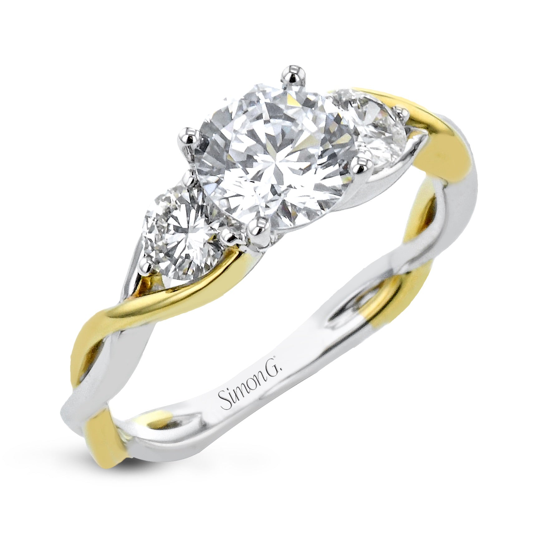 Round - Cut Three - Stone Engagement Ring In 18k Gold With Diamonds - Simon G. Jewelry