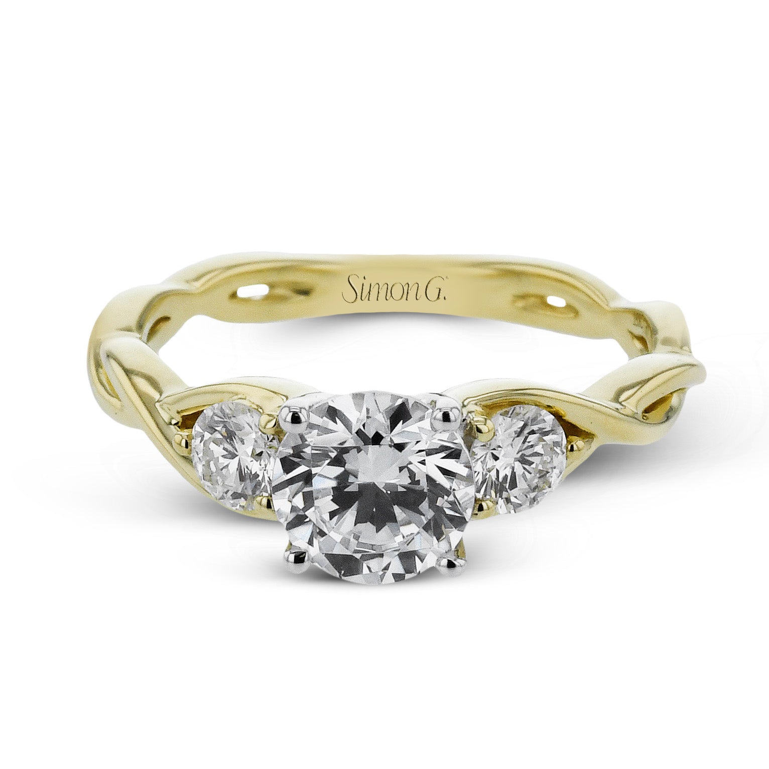 Round - Cut Three - Stone Engagement Ring In 18k Gold With Diamonds - Simon G. Jewelry