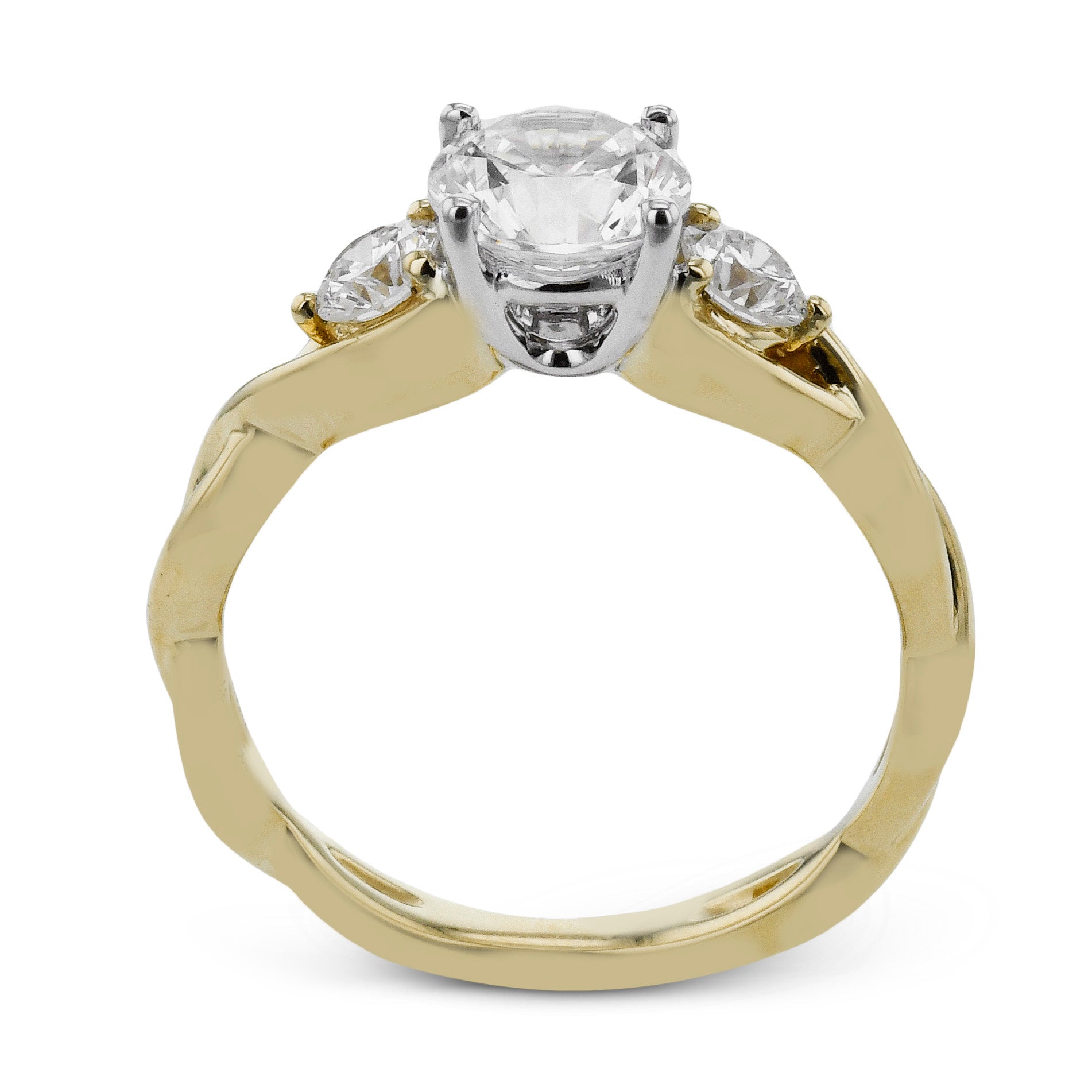 Round - Cut Three - Stone Engagement Ring In 18k Gold With Diamonds - Simon G. Jewelry