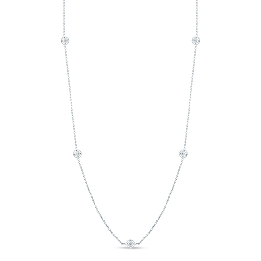 18K WHITE GOLD DIAMOND BEZEL SET STATIONS NECKLACE