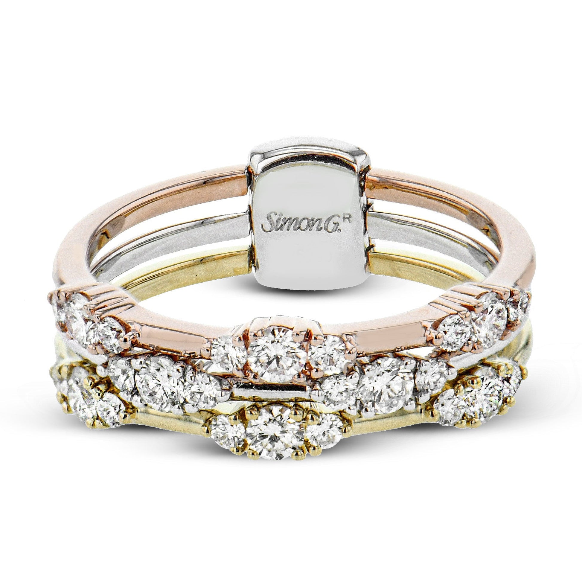 Three - tone Fashion Ring in 18k Gold with Diamonds - Simon G. Jewelry