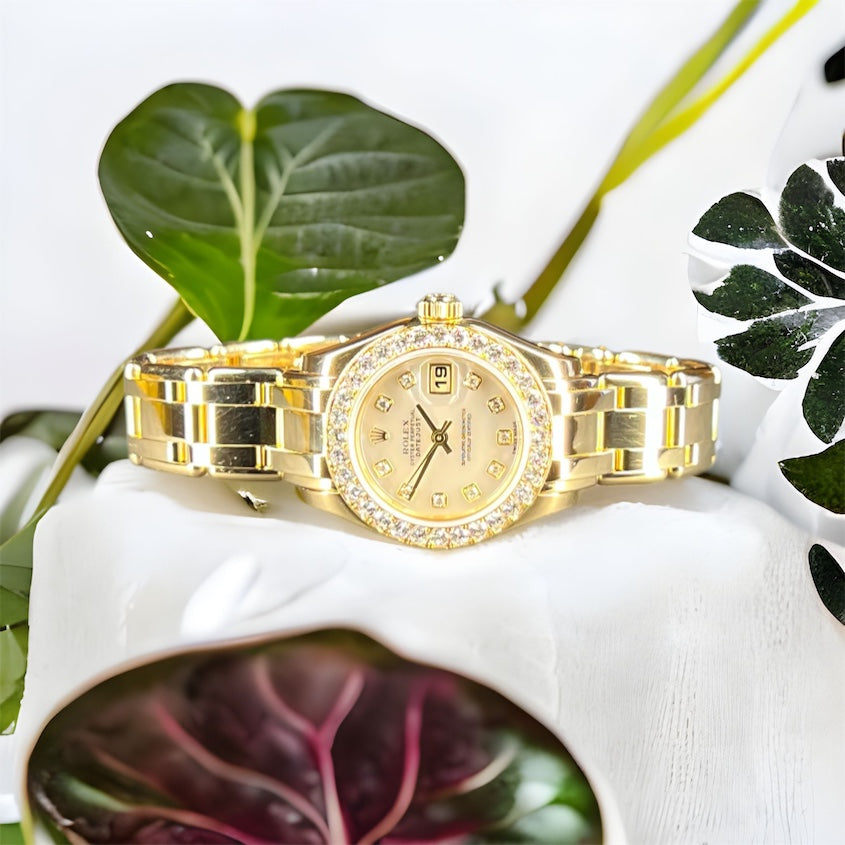 Rolex pearlmaster yellow gold & diamonds ladies automatic watch sale